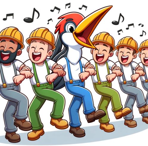 Carpenters dancing with a bird.