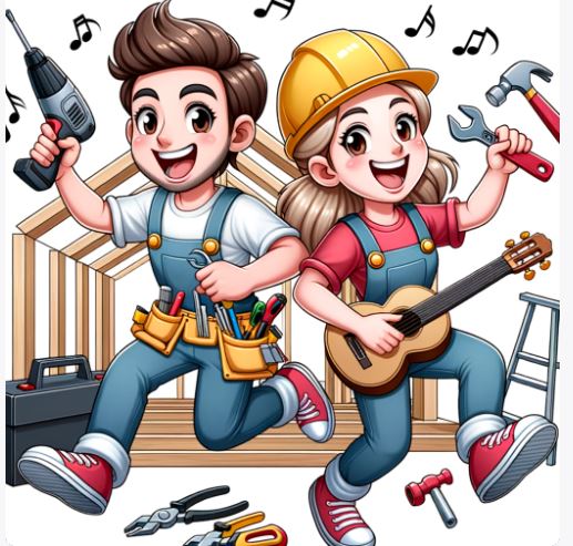 Funny Illustration of a male and female carpenter