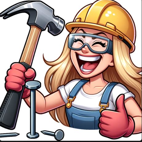 Comic illustration of a carpenter with a hammer and nail.