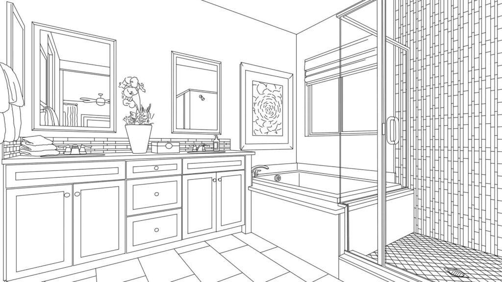 Image of a sketch drawing of a bathroom.